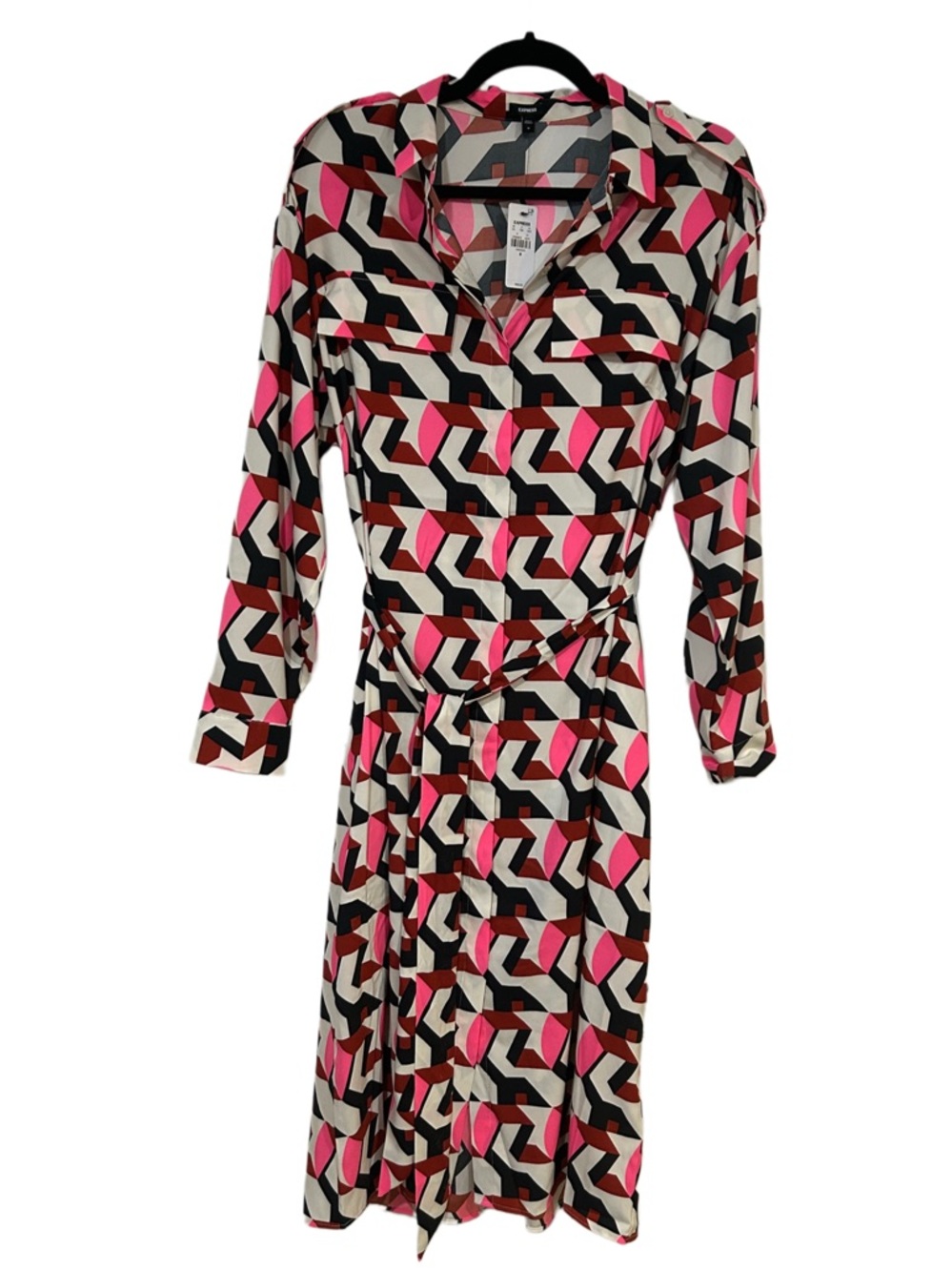 Express Geometric Print Shirt Dress in Pink & Black NWT
